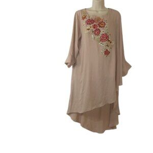 Limelight Gold Womens High Low Shift Dress Beige Embroidered Beaded M New